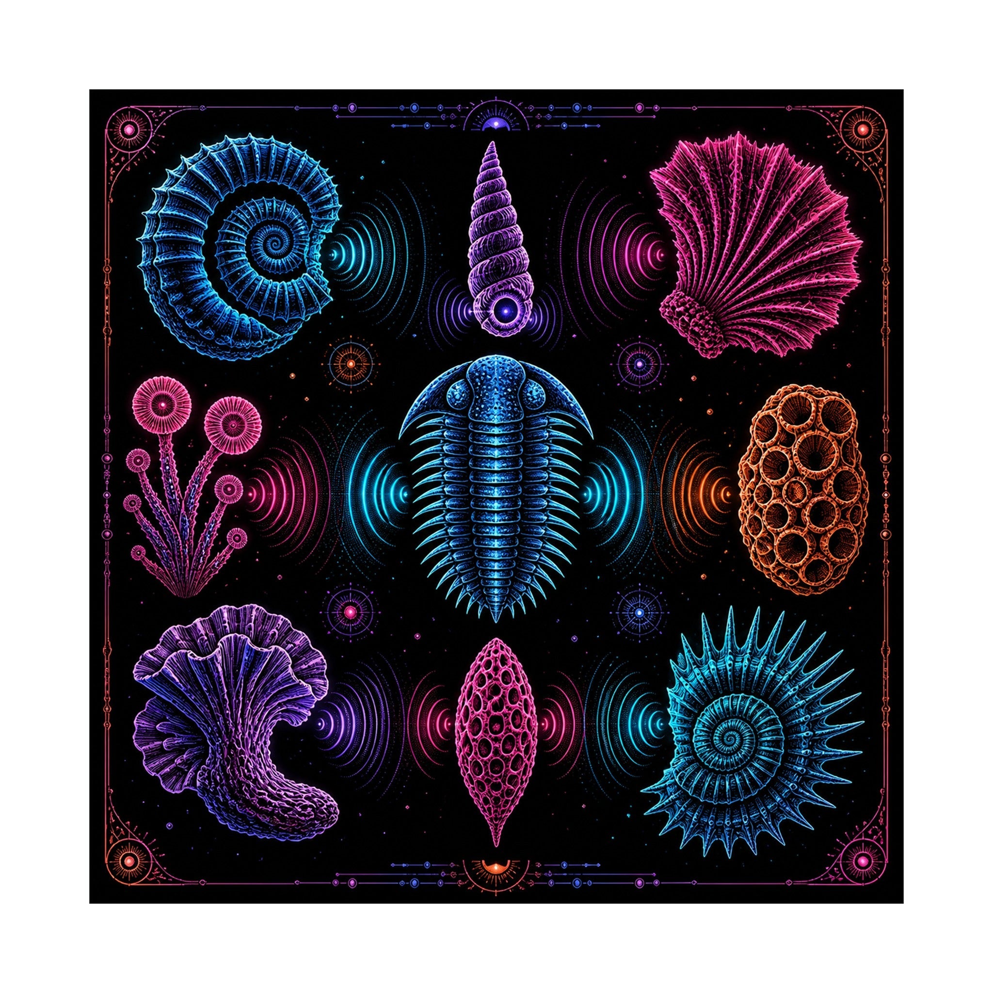 Neon Fossil Choir original KOSVYRE art print shown on a clean white display