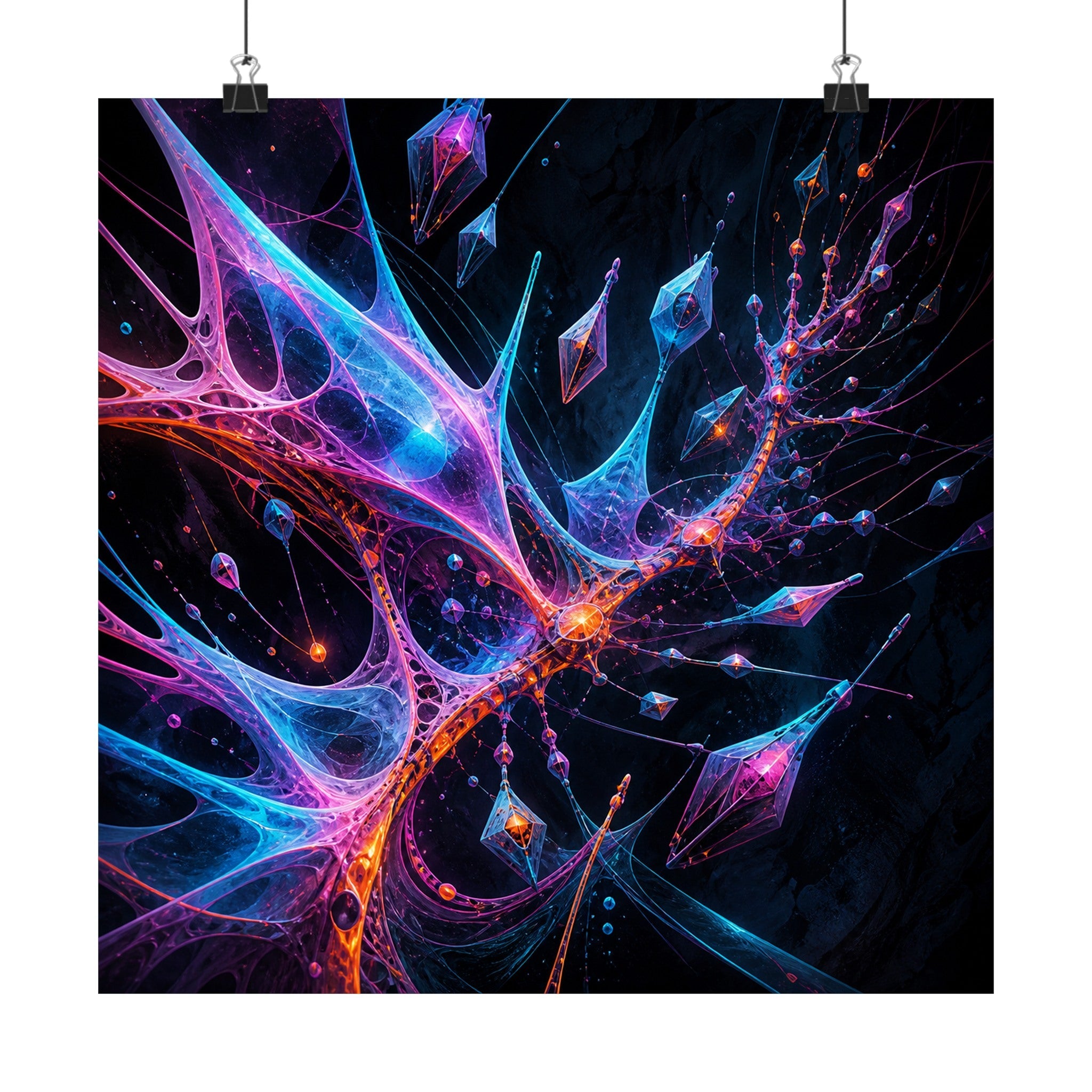 Null Meridian Bloom original KOSVYRE art print displayed with binder clips