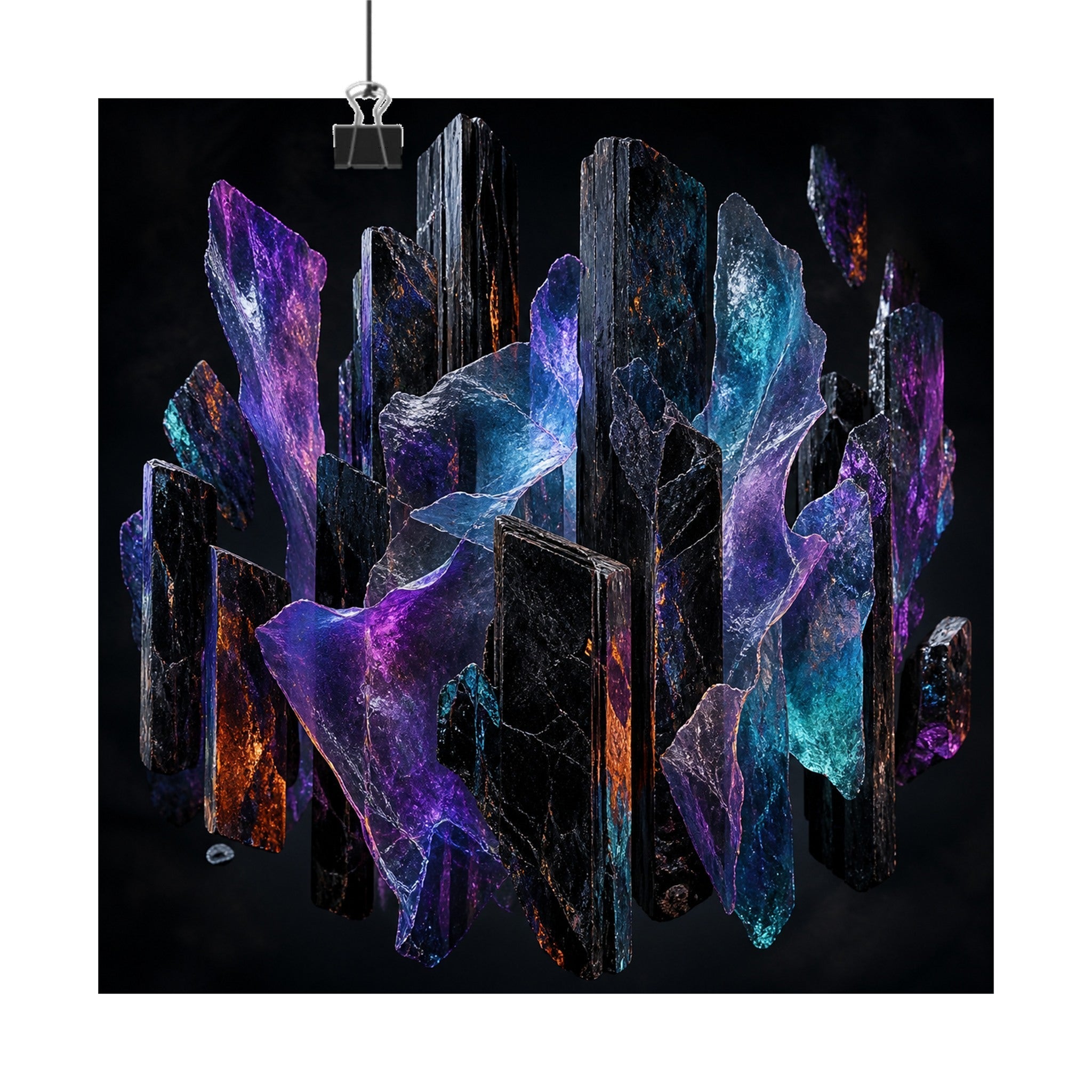 Obsidian Mica Choir original KOSVYRE art print displayed with binder clips