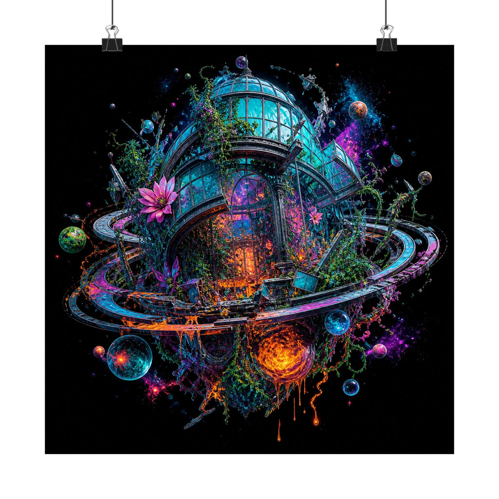 Orbital Hothouse Collapse original KOSVYRE art print displayed with binder clips