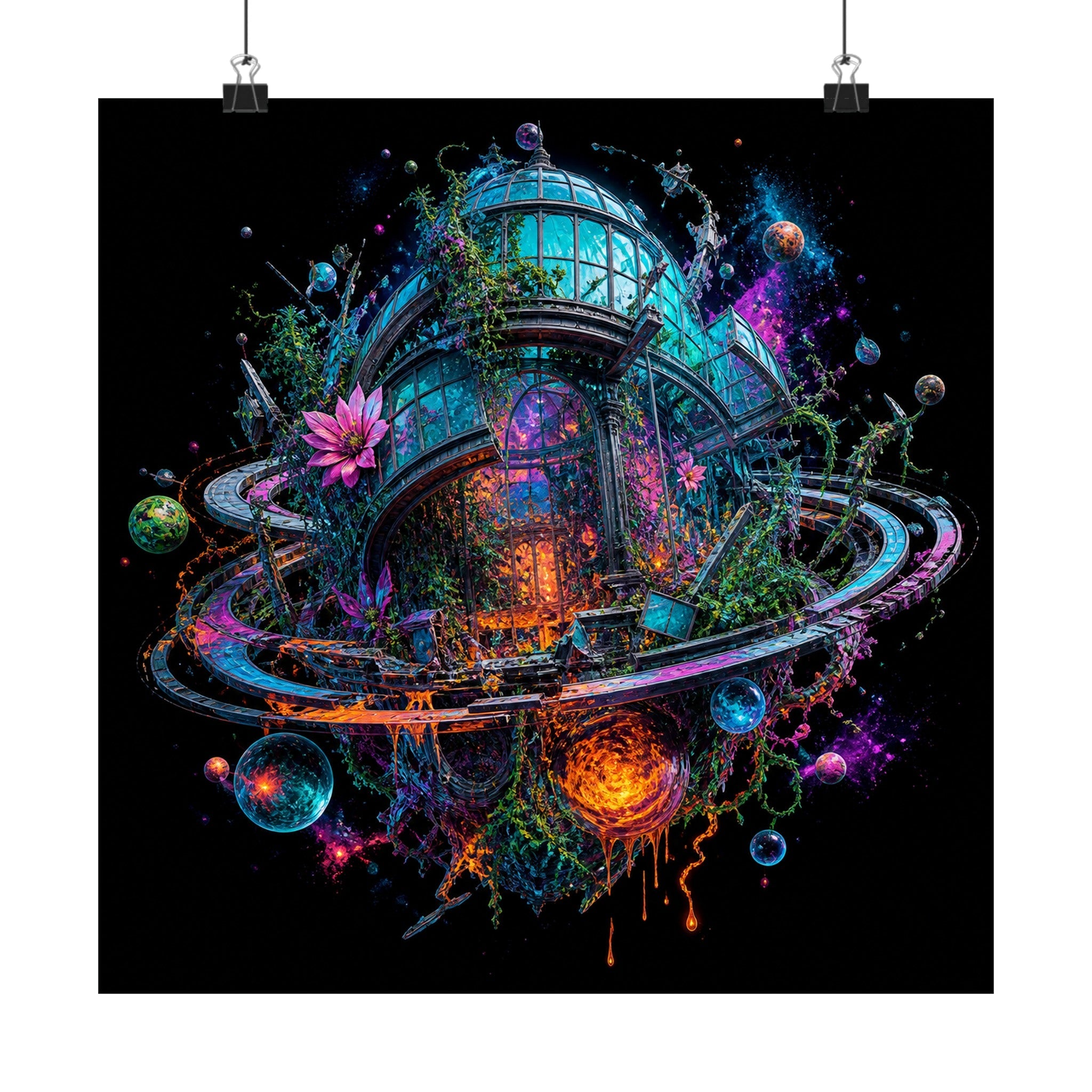 Orbital Hothouse Collapse original KOSVYRE art print displayed with binder clips