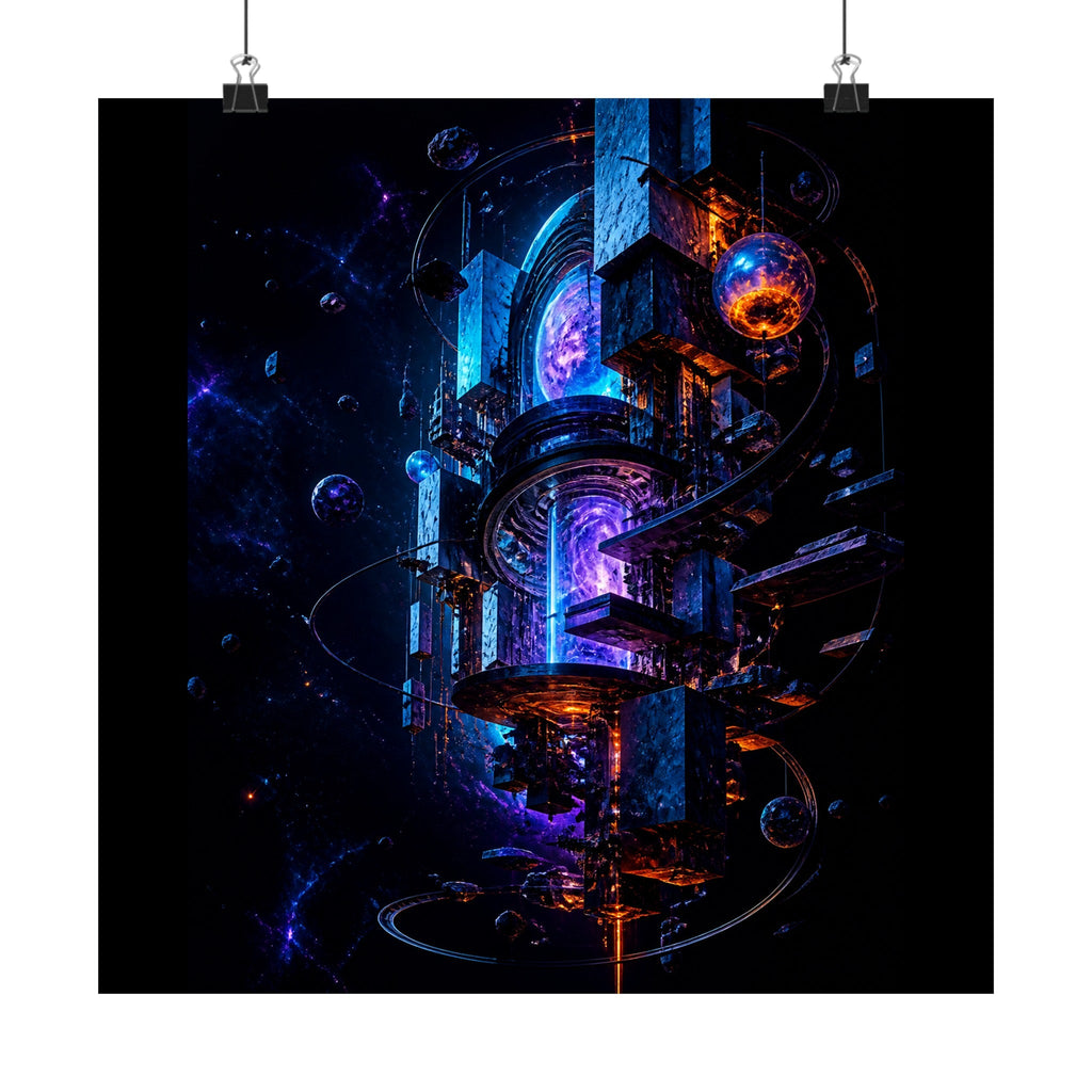 Orbiting Archive Engine original KOSVYRE art print displayed with binder clips