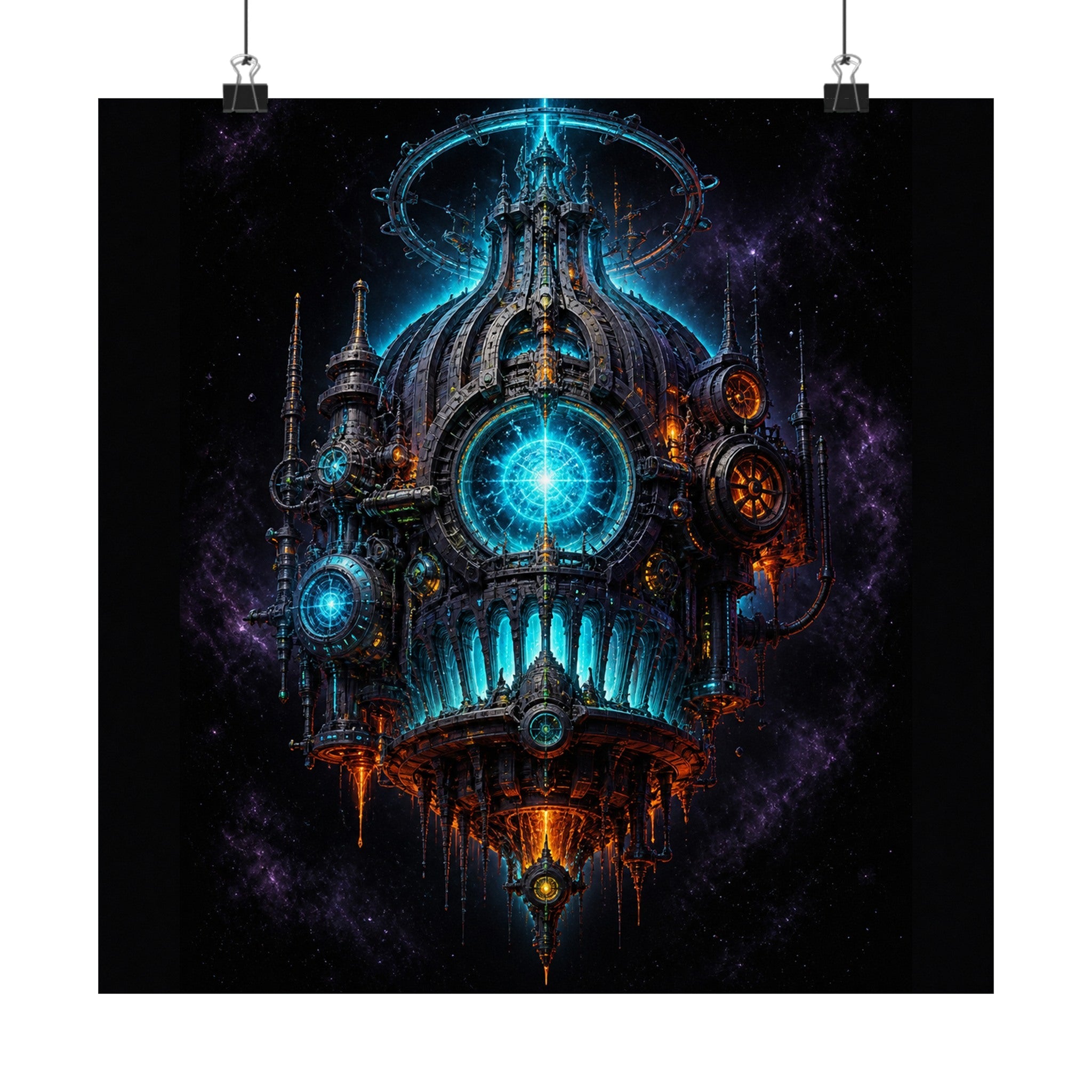 Pressure Cathedral original KOSVYRE art print displayed with binder clips