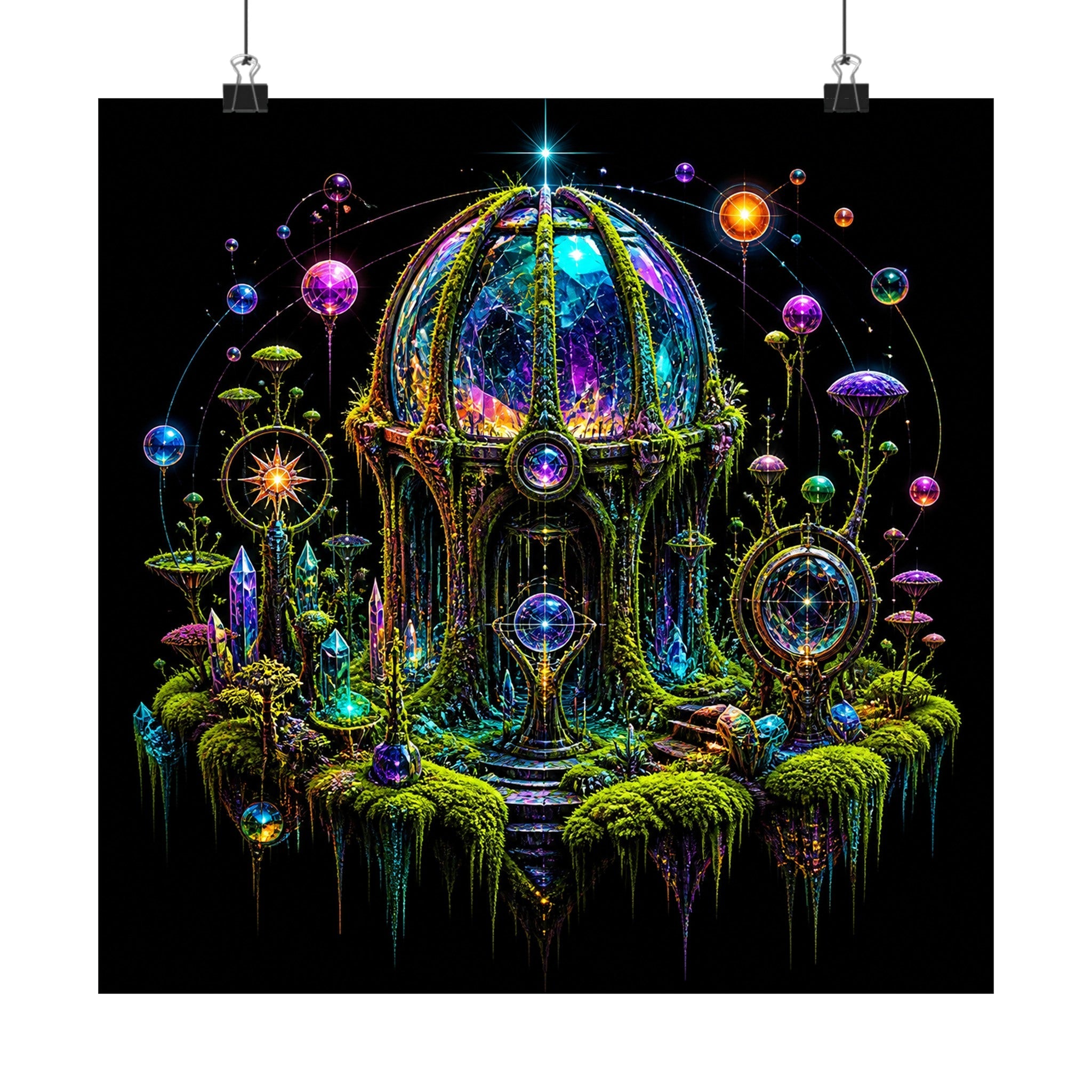 Prism Moss Observatory original KOSVYRE art print displayed with binder clips