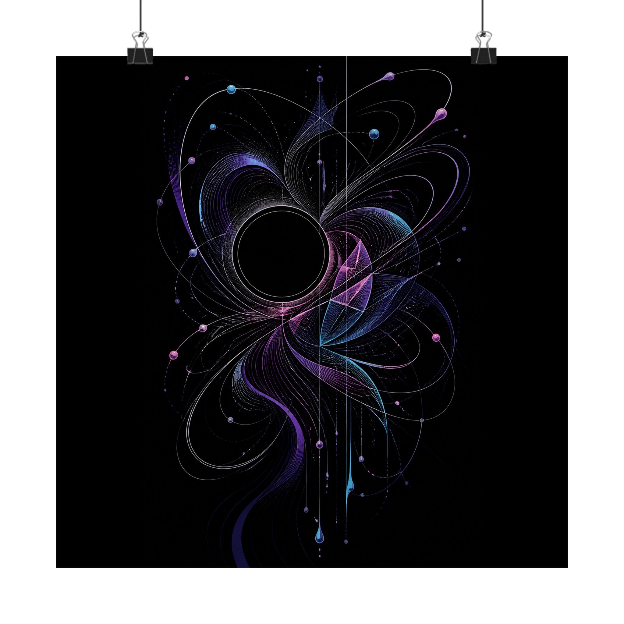 Quiet Orbit Bloom original KOSVYRE art print displayed with binder clips