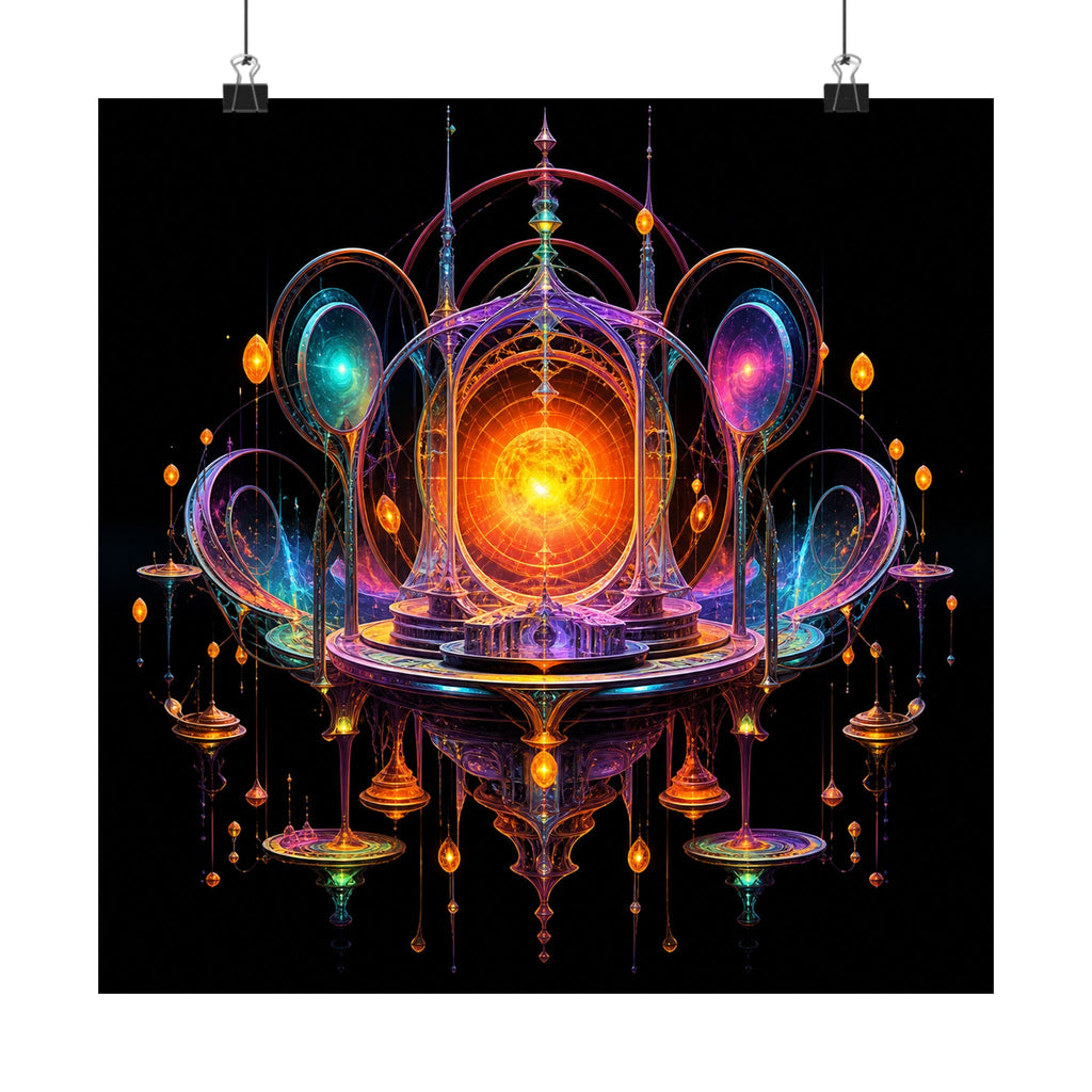 Saffron Void Observatory original KOSVYRE art print displayed with binder clips