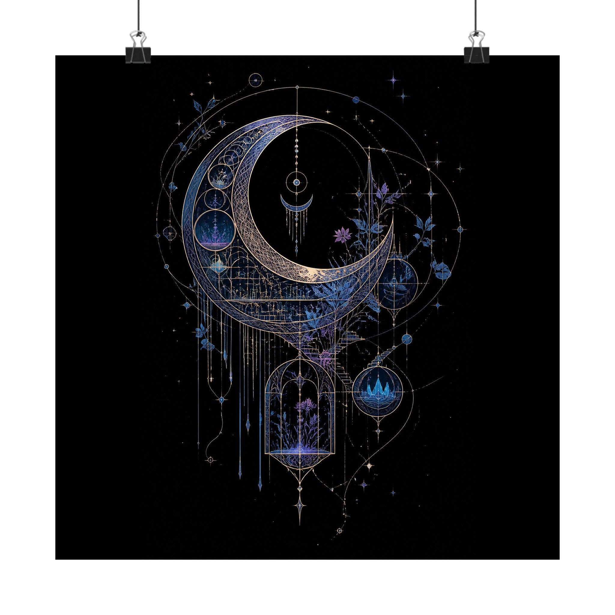 Threaded Moon Archive original KOSVYRE art print displayed with binder clips