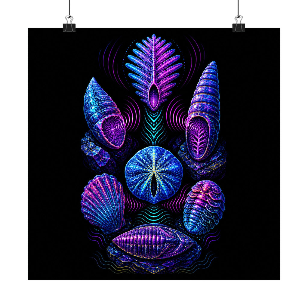 Ultraviolet Fossil Choir original KOSVYRE art print displayed with binder clips