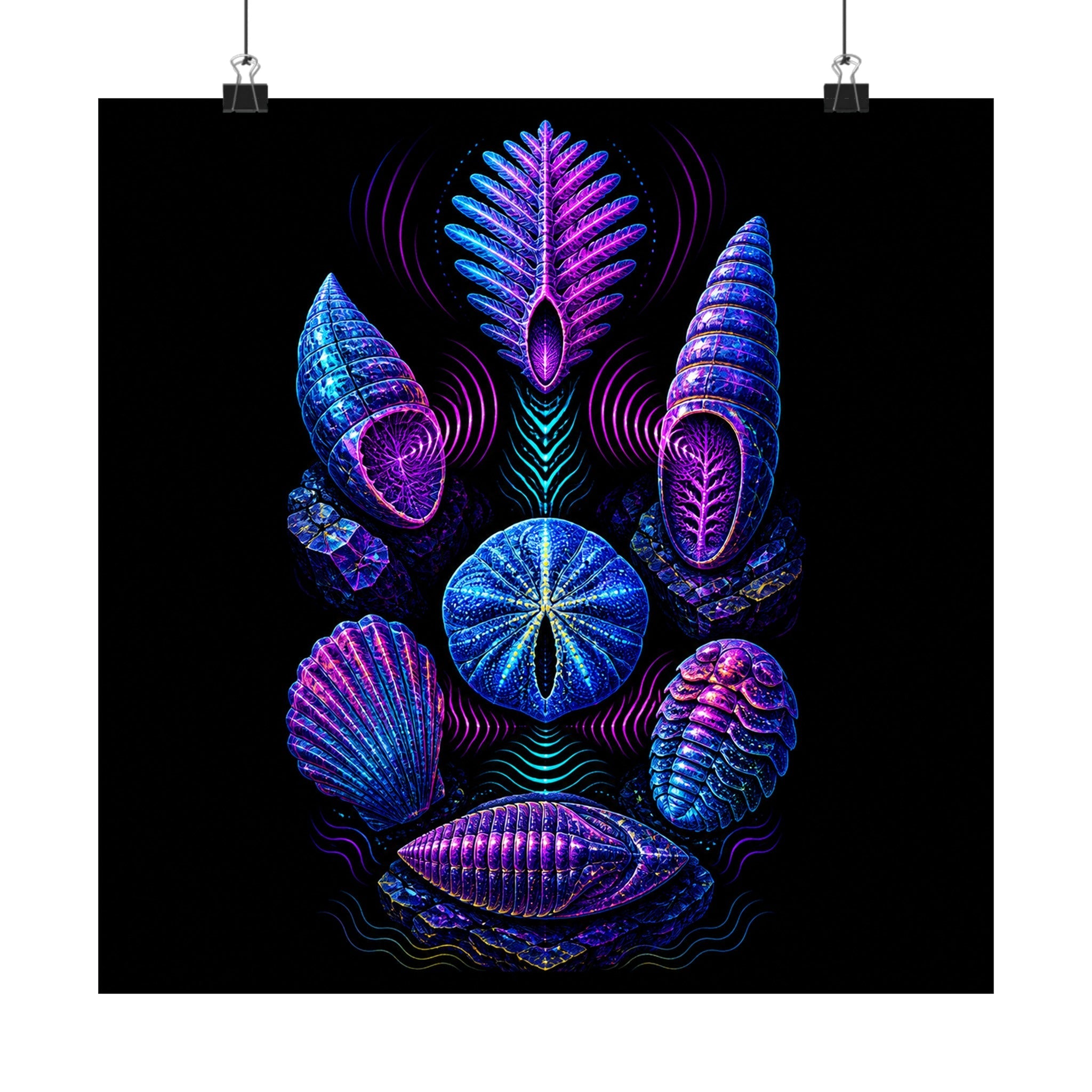 Ultraviolet Fossil Choir original KOSVYRE art print displayed with binder clips
