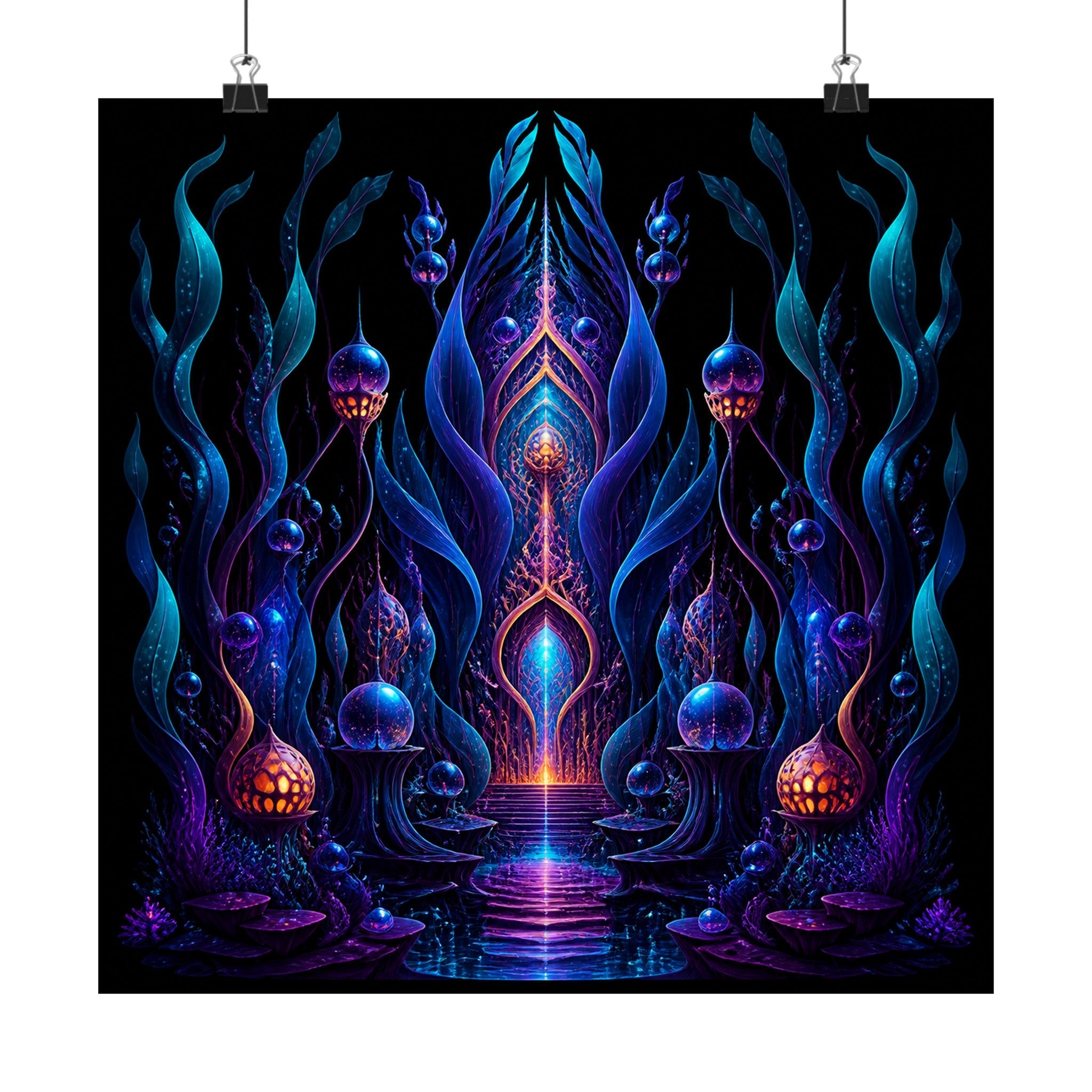 Ultraviolet Kelp Cathedral original KOSVYRE art print displayed with binder clips