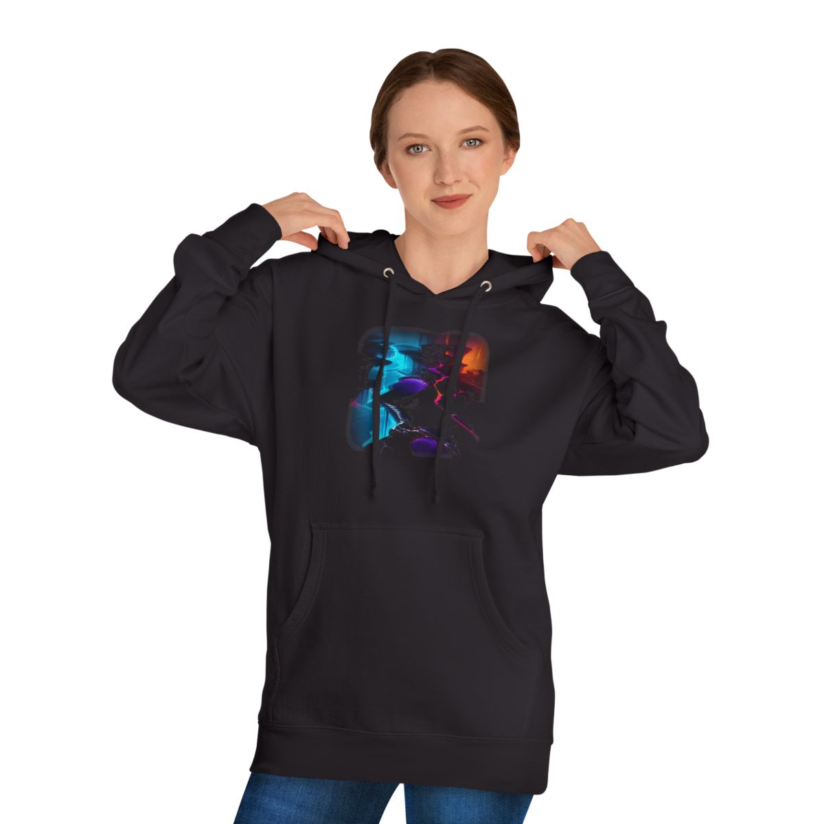 Lacquer Rift Garden KOSVYRE hoodie product mockup, person 1 front view