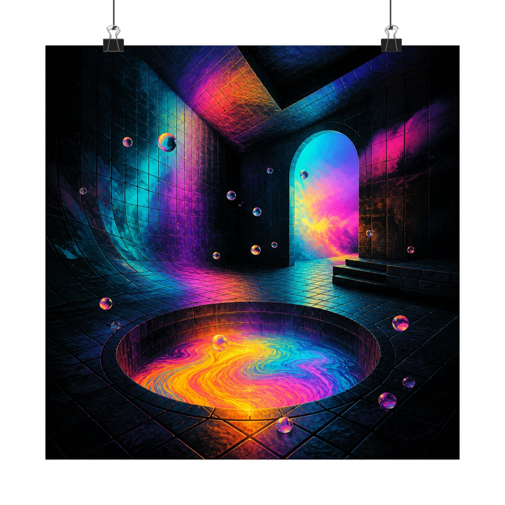 Liminal Colorwell satin art print displayed with black binder clips
