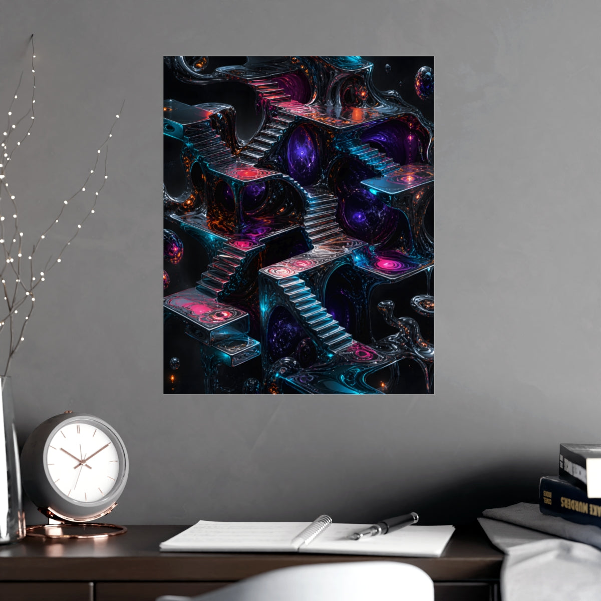 Liminal Mercury Stair KOSVYRE poster product mockup, alternate view