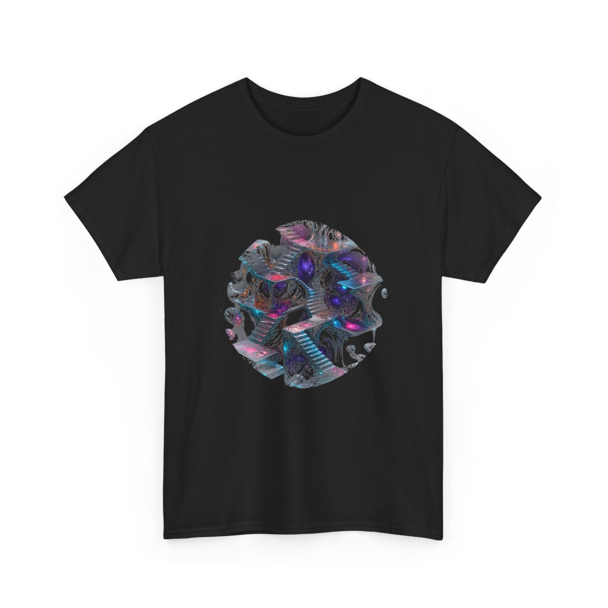 Liminal Mercury Stair KOSVYRE graphic tee product mockup, alternate front view