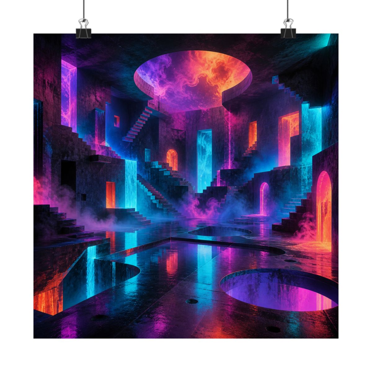 Liminal Neon Reservoir KOSVYRE art print product mockup, alternate front view