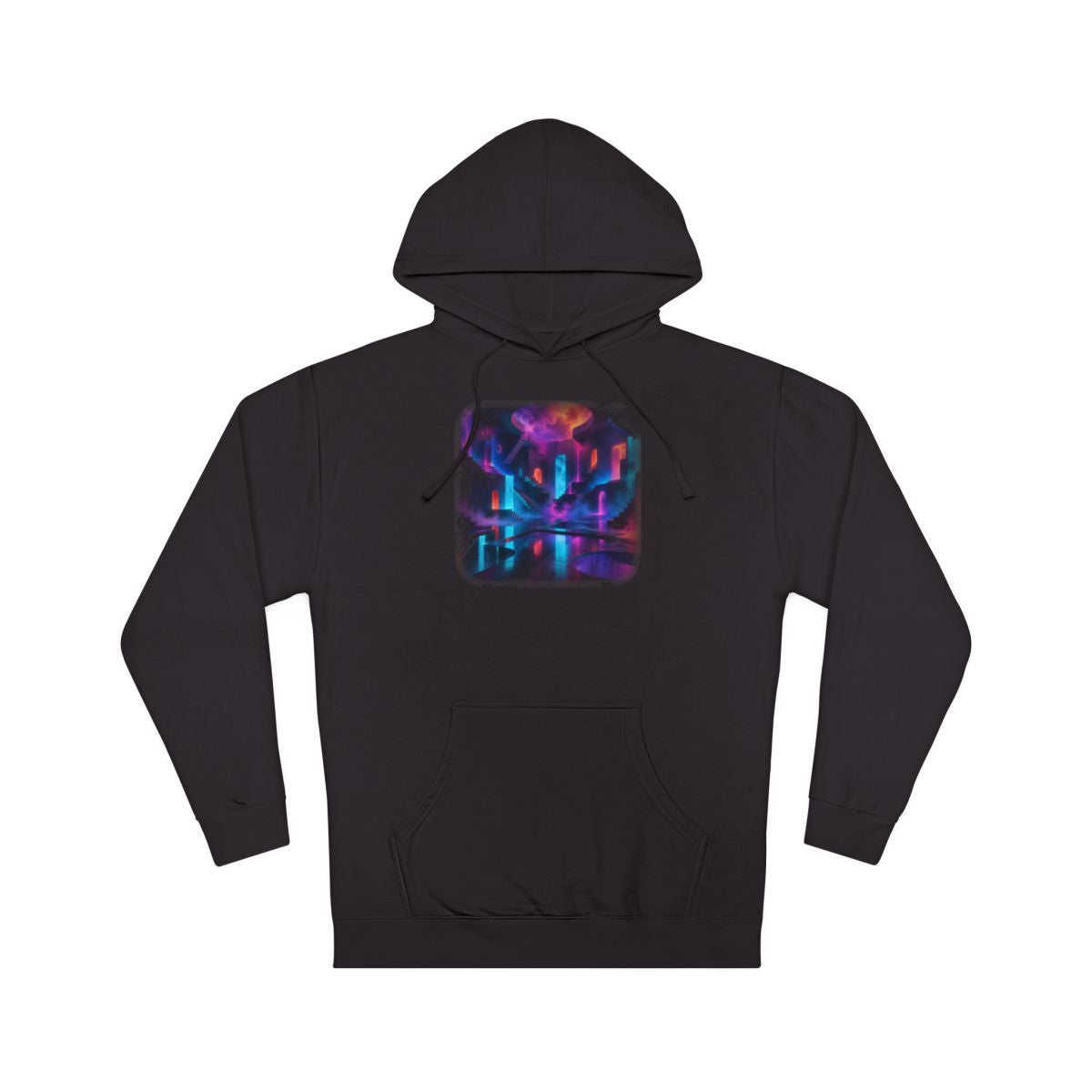 Liminal Neon Reservoir KOSVYRE hoodie product mockup, front view