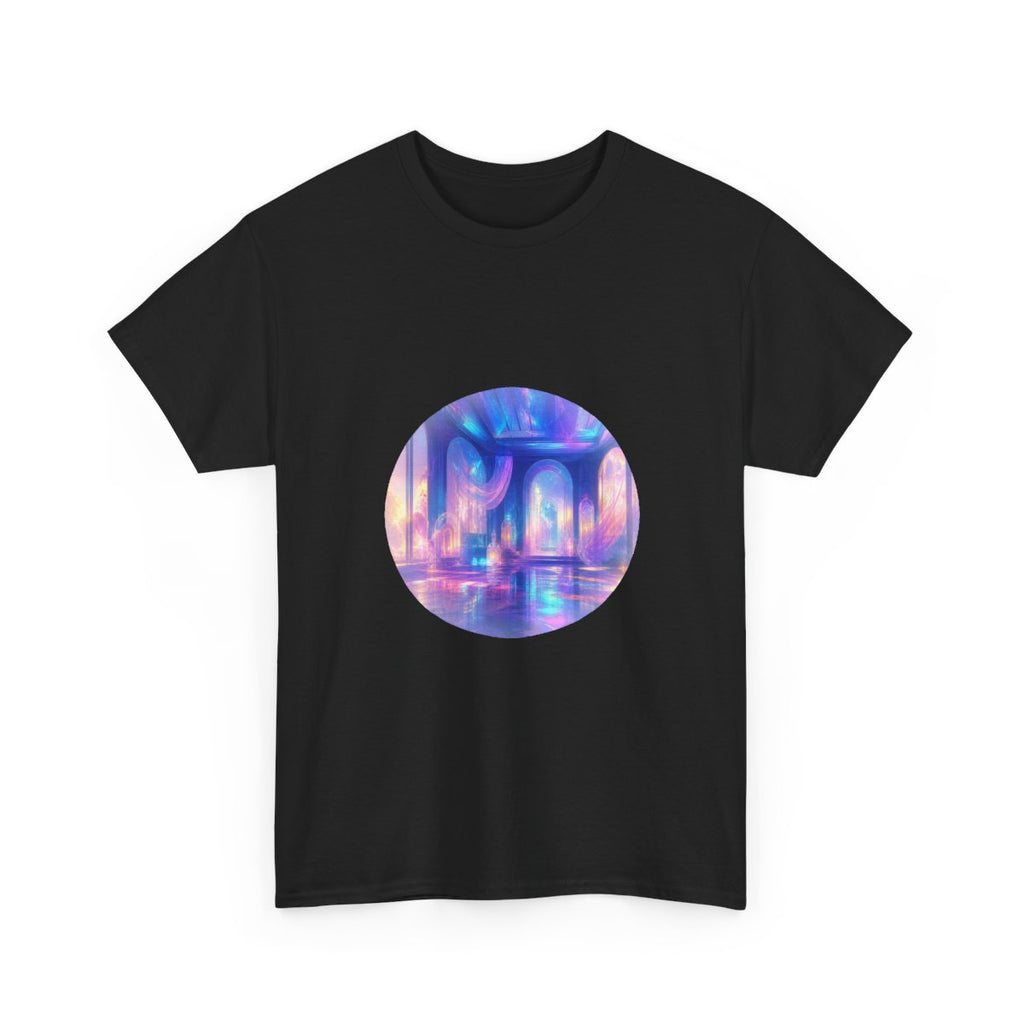 Liminal Sunroom Choir KOSVYRE graphic tee product mockup, alternate front view