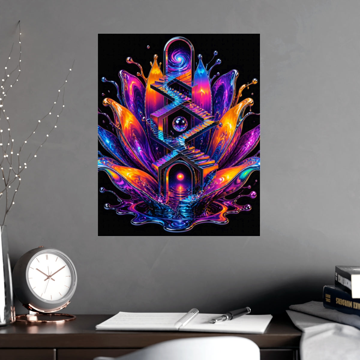 Liquid Staircase Bloom KOSVYRE poster product mockup, alternate view