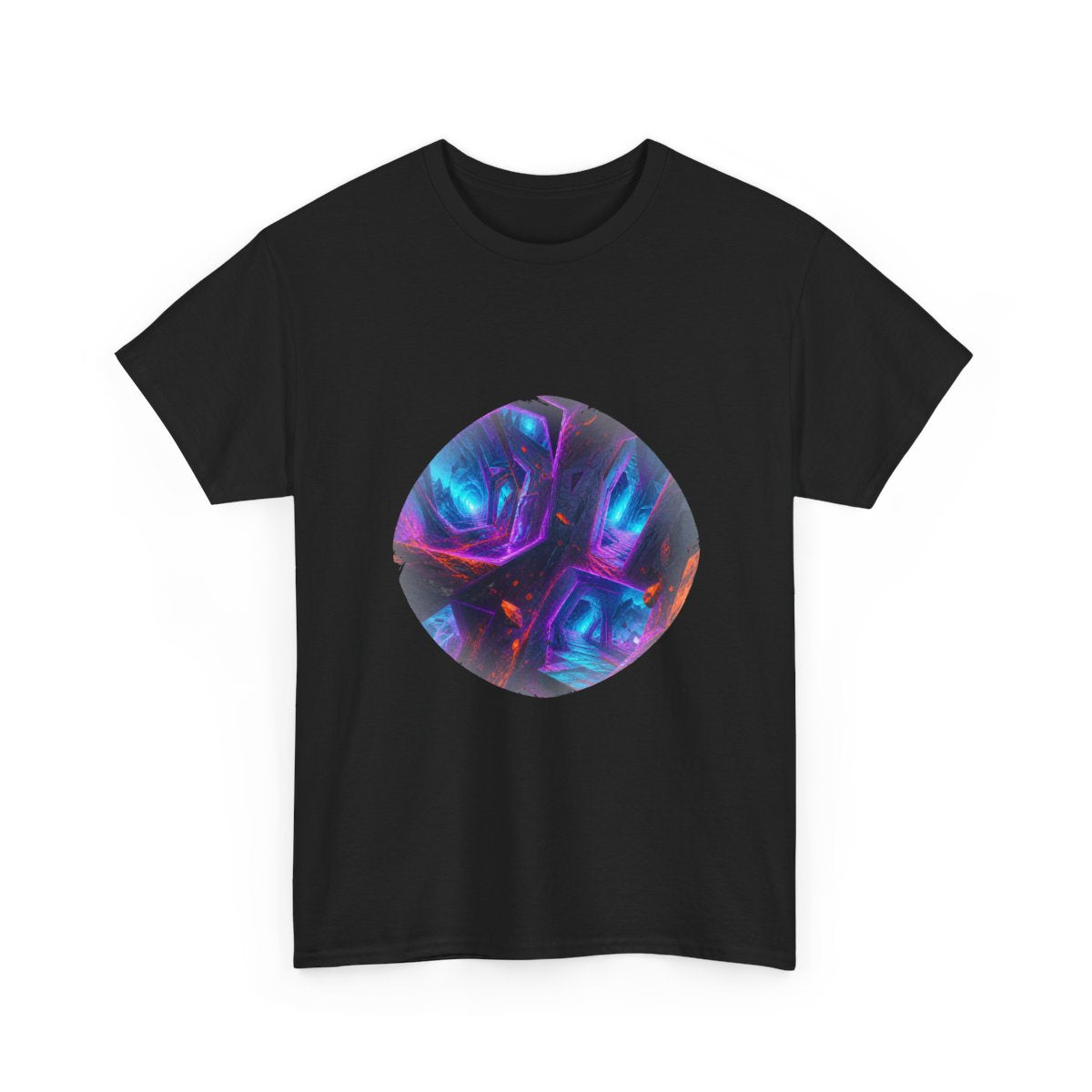 Magenta Rift Transit KOSVYRE graphic tee product mockup, alternate front view