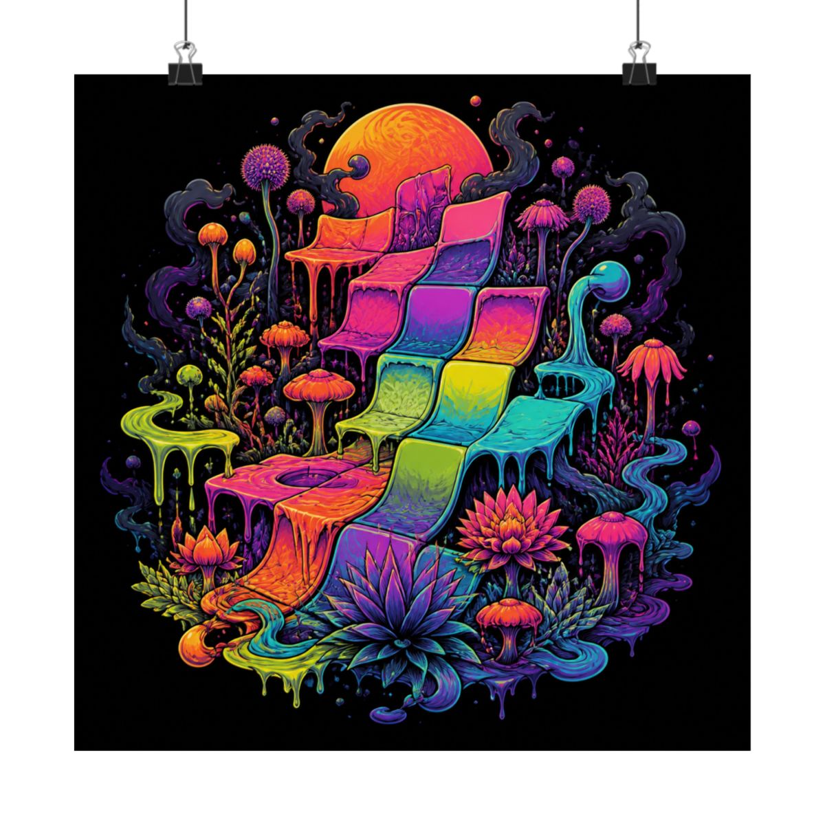 Melted Calendar Garden KOSVYRE art print product mockup, alternate front view