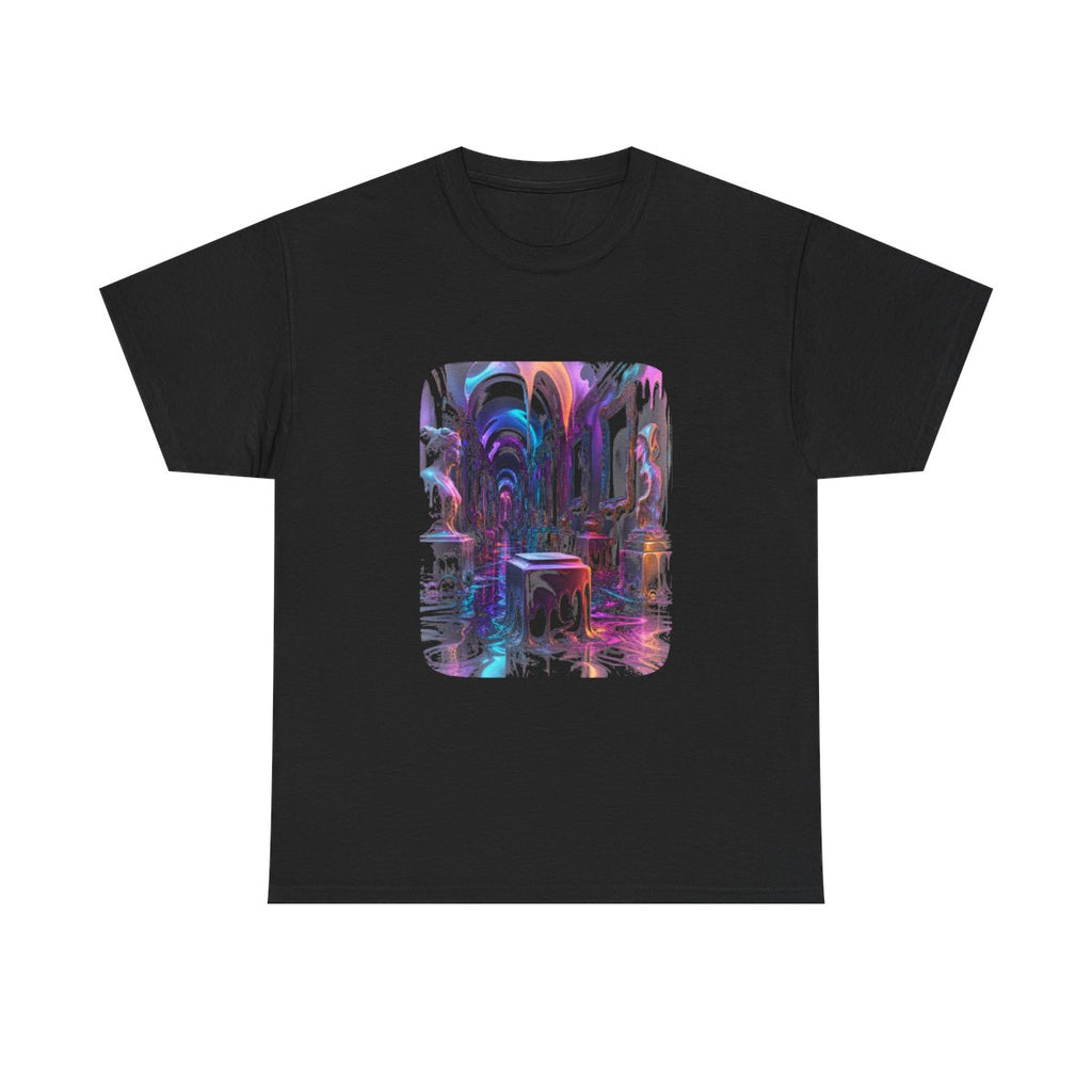 Melted Museum Relay KOSVYRE graphic tee product mockup, front view
