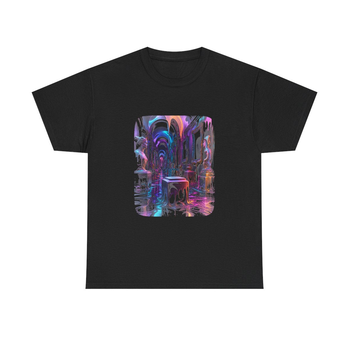 Melted Museum Relay KOSVYRE graphic tee product mockup, front view