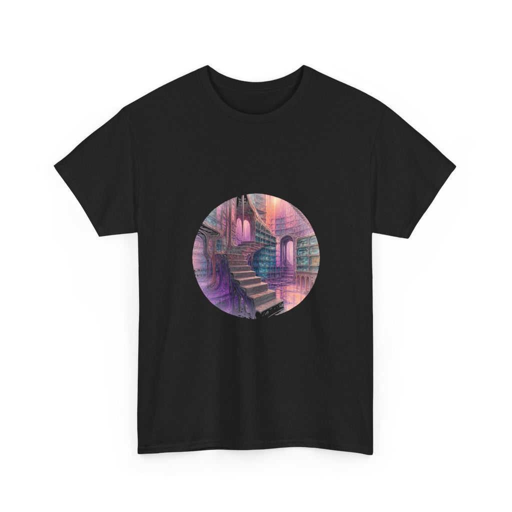 Melting Archive Stair KOSVYRE graphic tee product mockup, alternate front view