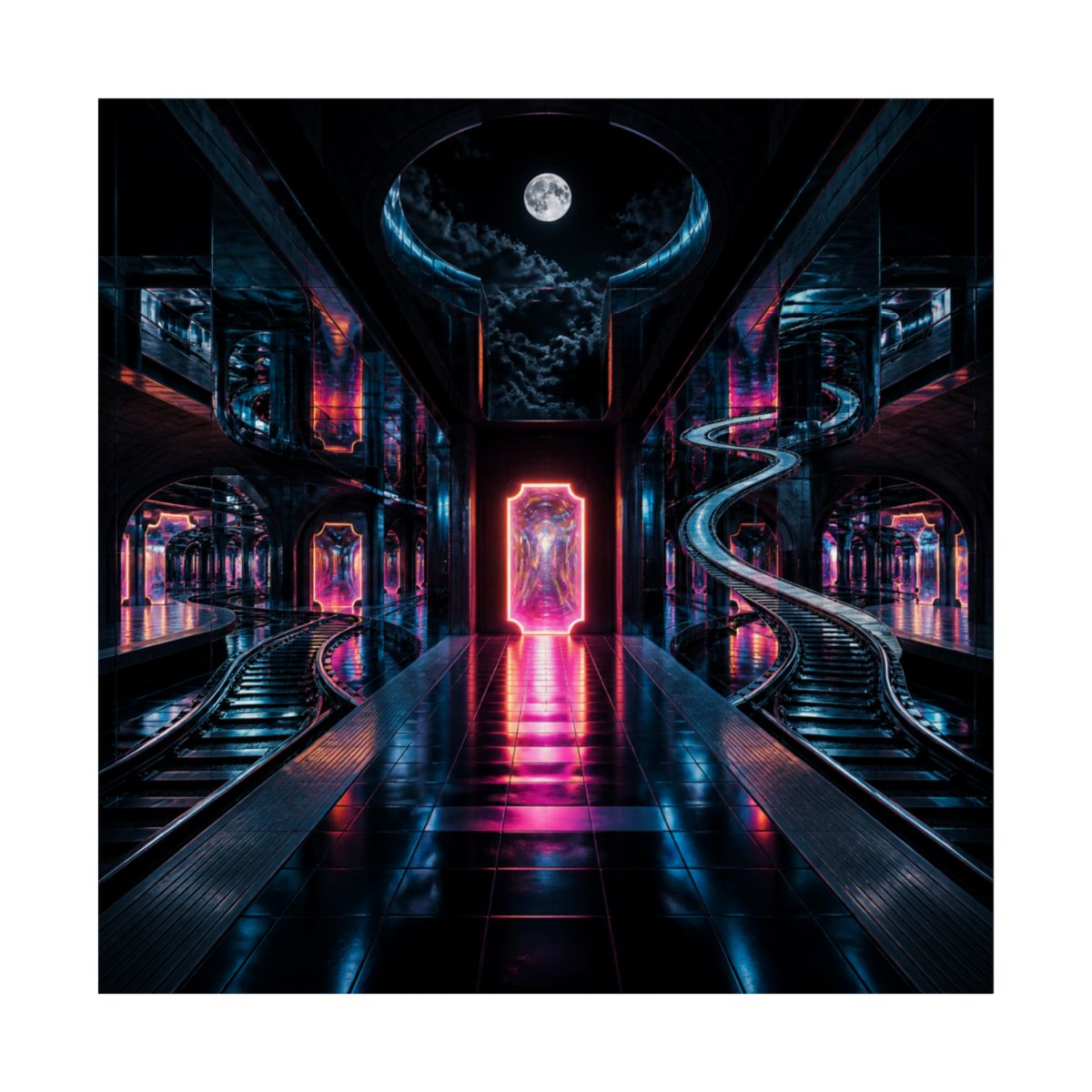 Midnight Transit of Mirrors KOSVYRE art print product mockup, front view