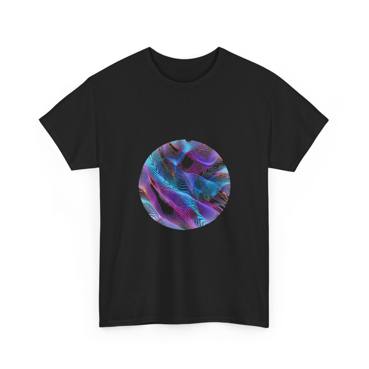 Moire Frost Relay KOSVYRE graphic tee product mockup, alternate front view