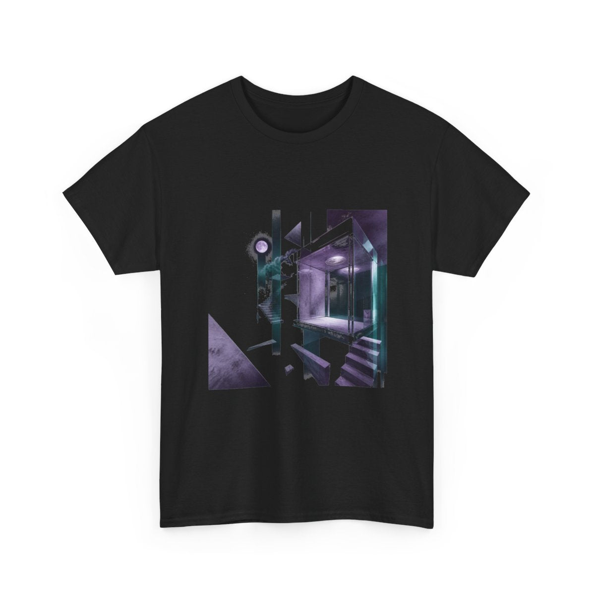 Moonlit Null Elevator KOSVYRE graphic tee product mockup, alternate front view