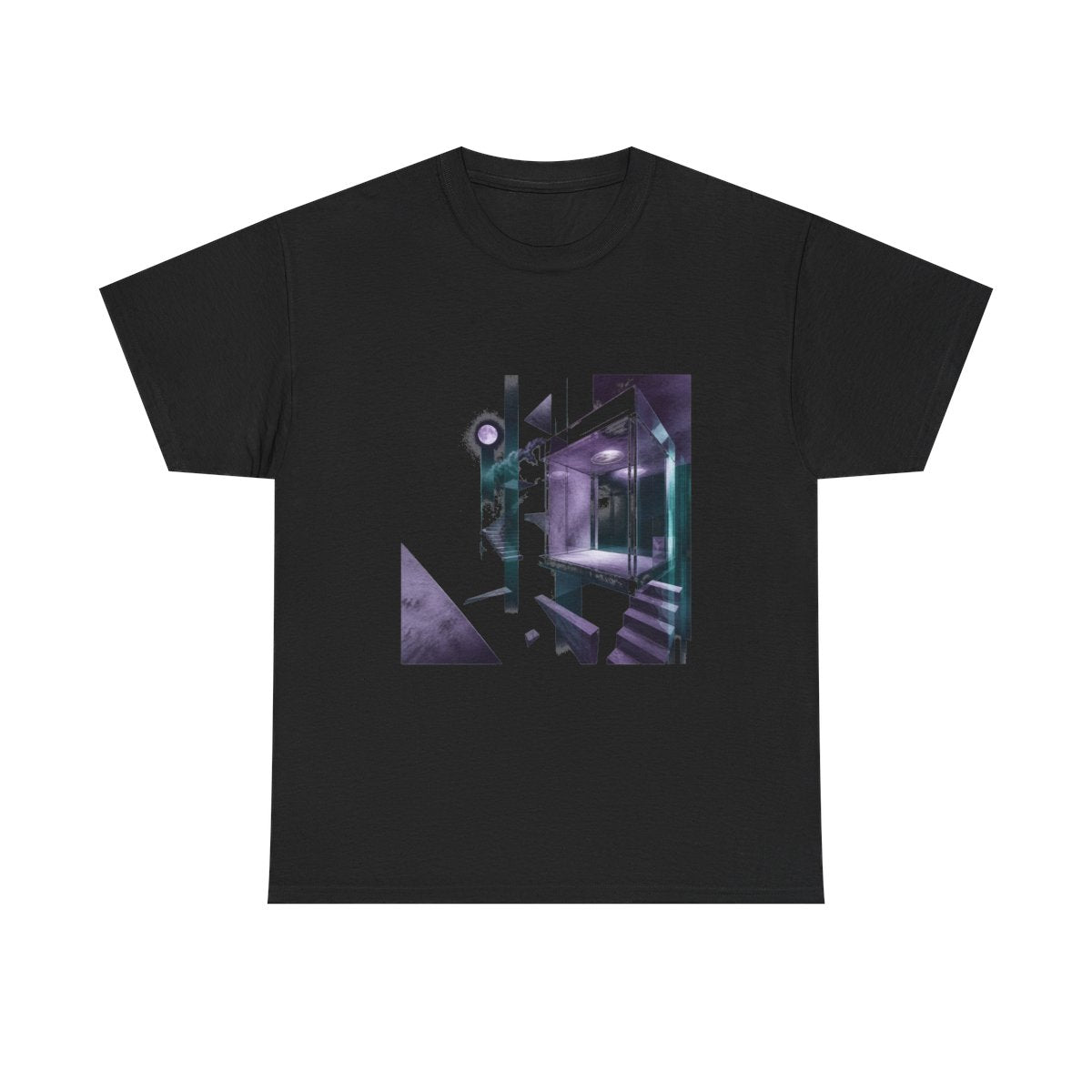 Moonlit Null Elevator KOSVYRE graphic tee product mockup, front view