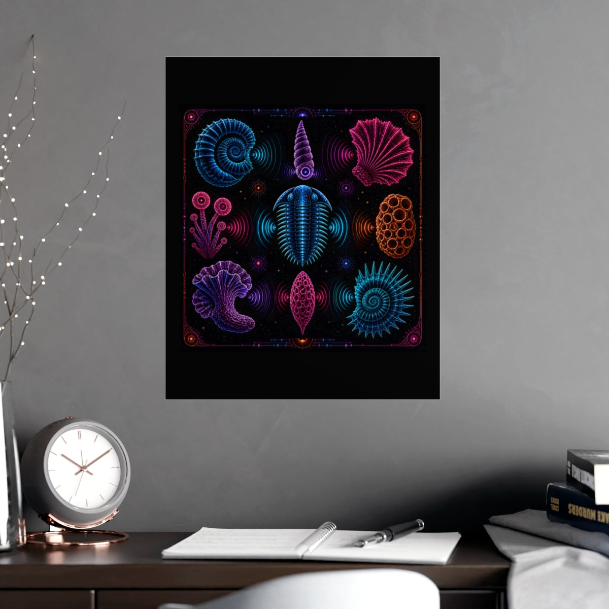 Neon Fossil Choir KOSVYRE poster product mockup, alternate view