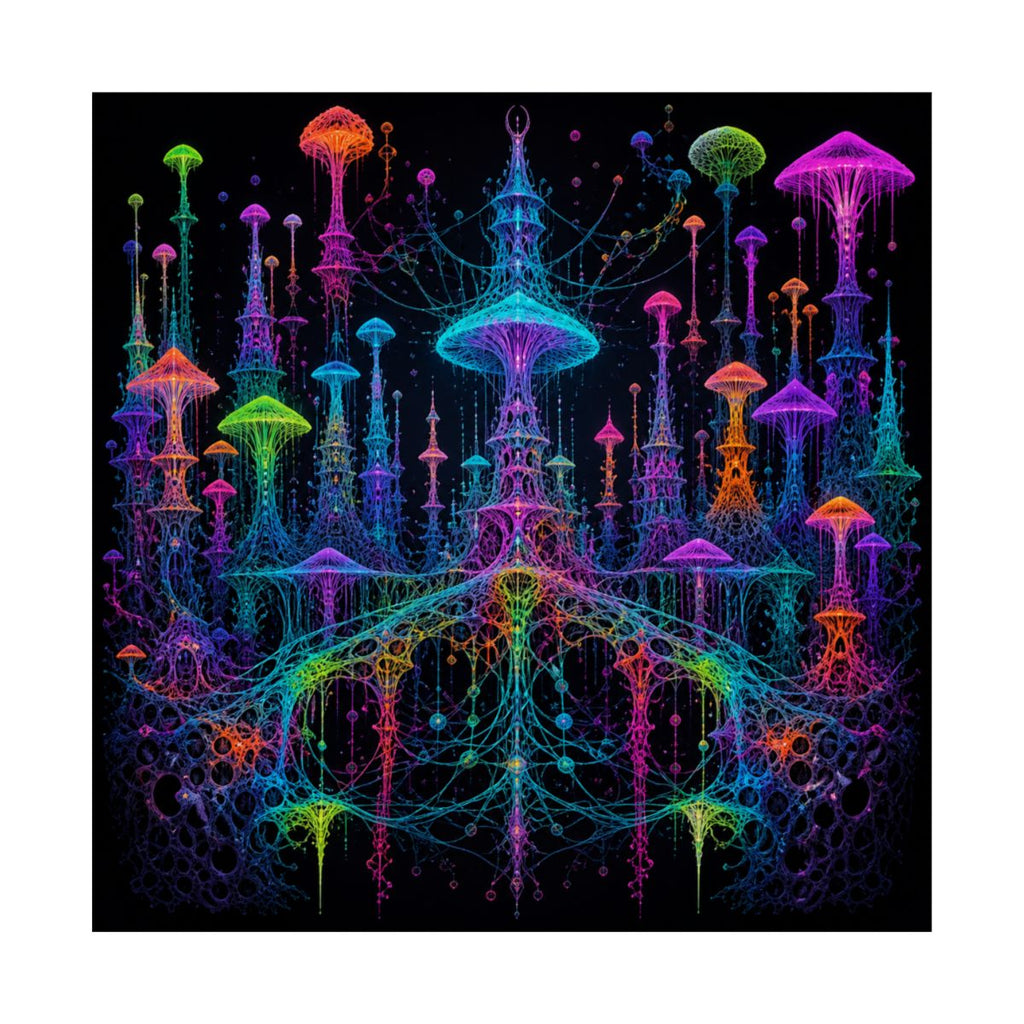 Neon Mycelial Parliament KOSVYRE art print product mockup, front view