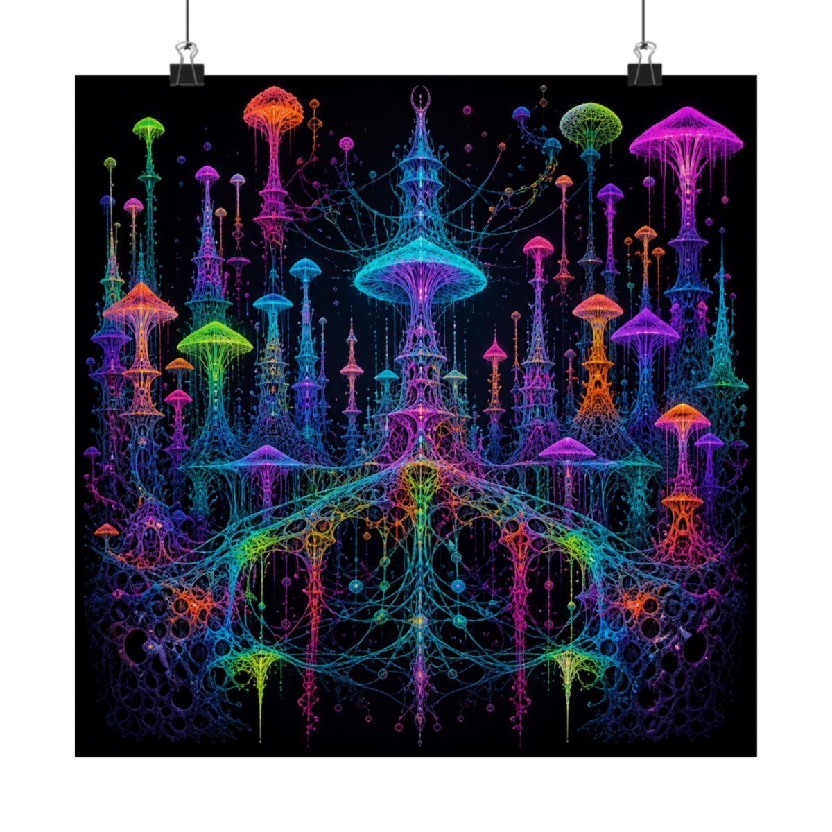Neon Mycelial Parliament KOSVYRE art print product mockup, alternate front view