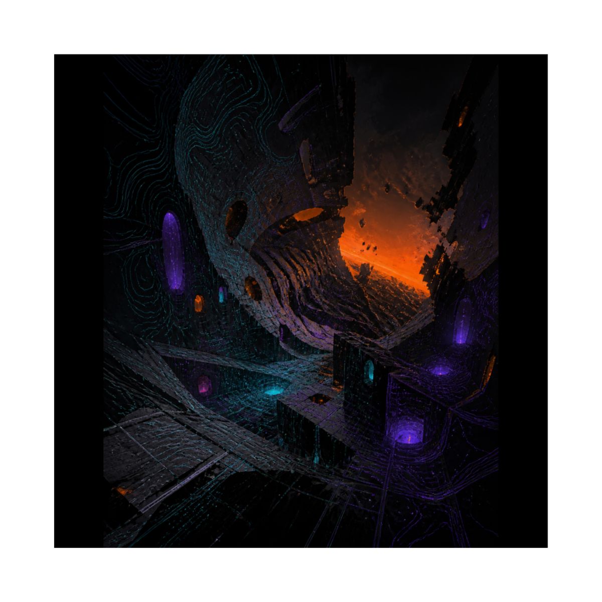 Neon Ruin Cartograph KOSVYRE art print product mockup, front view