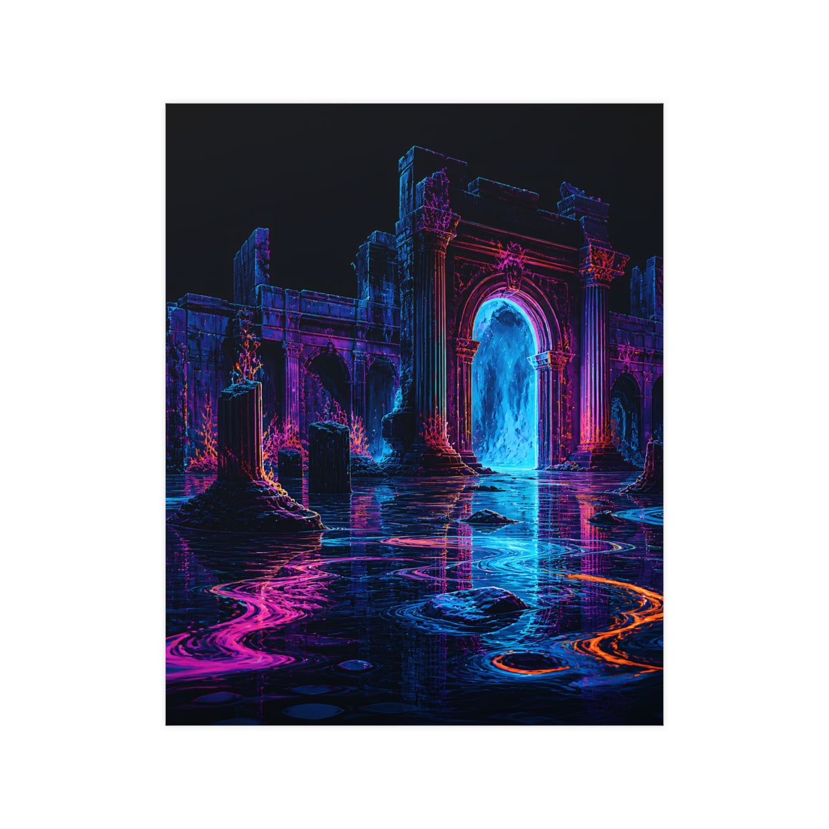Neon Ruins at Low Tide KOSVYRE poster product mockup, front view
