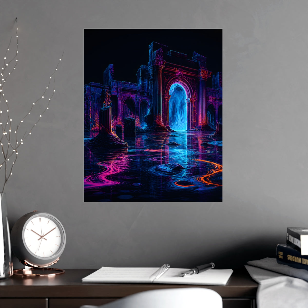 Neon Ruins at Low Tide KOSVYRE poster product mockup, alternate view