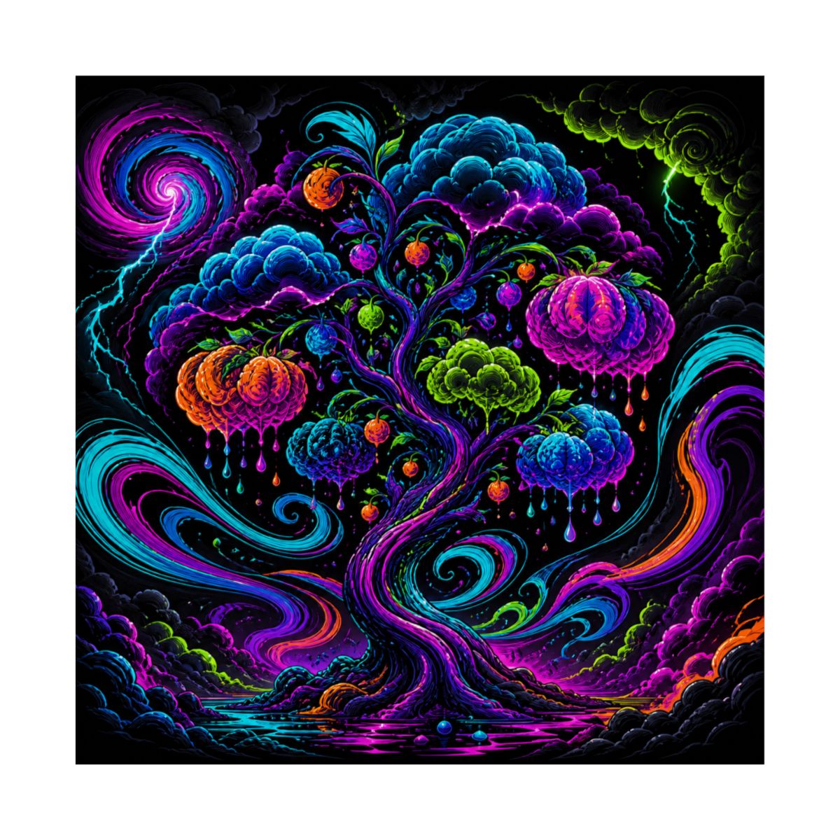 Neon Weather Orchard KOSVYRE art print product mockup, front view