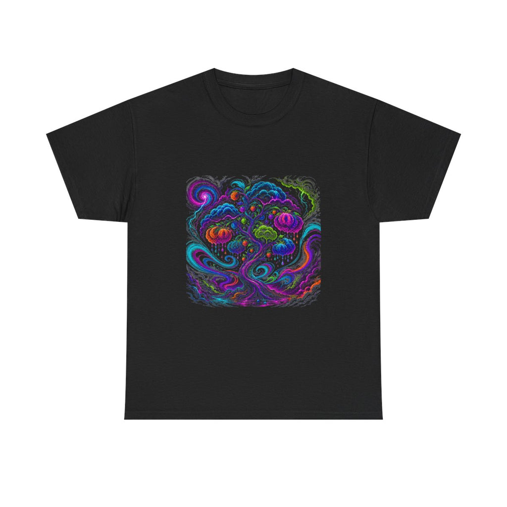 Neon Weather Orchard KOSVYRE graphic tee product mockup, front view