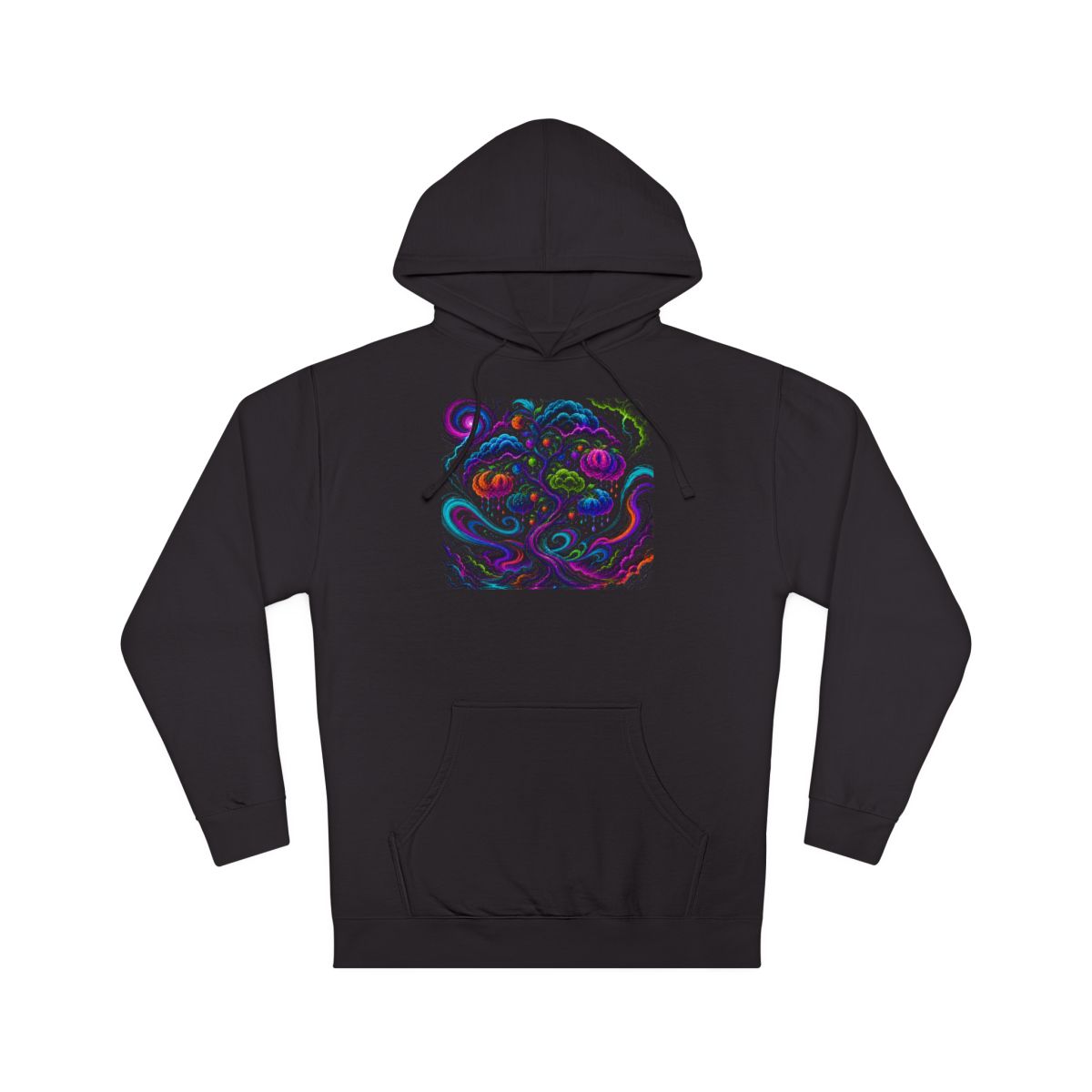 Neon Weather Orchard KOSVYRE hoodie product mockup, front view