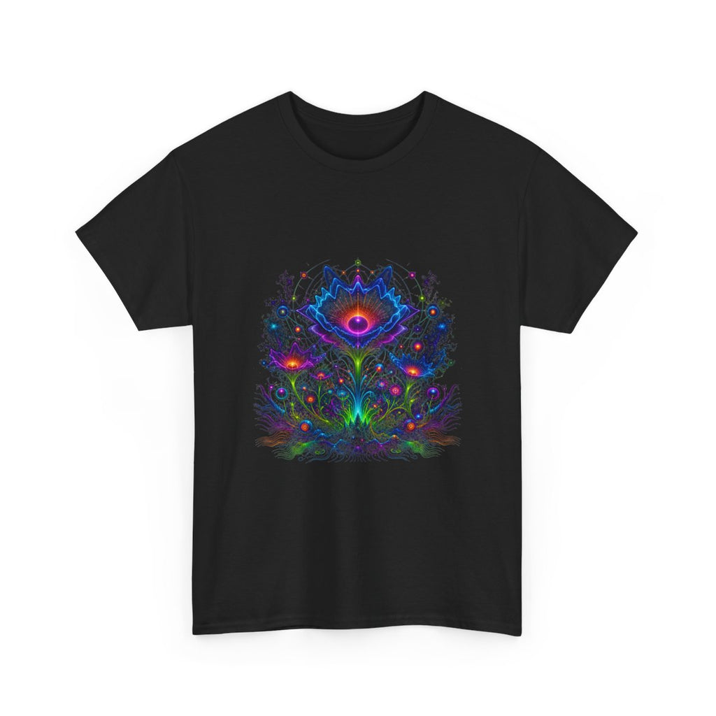 Night Bloom Frequency KOSVYRE graphic tee product mockup, alternate front view