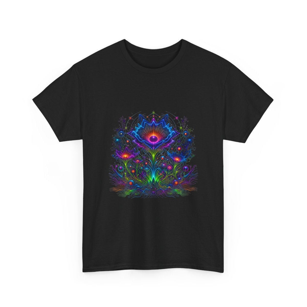 Night Bloom Frequency KOSVYRE graphic tee product mockup, alternate front view