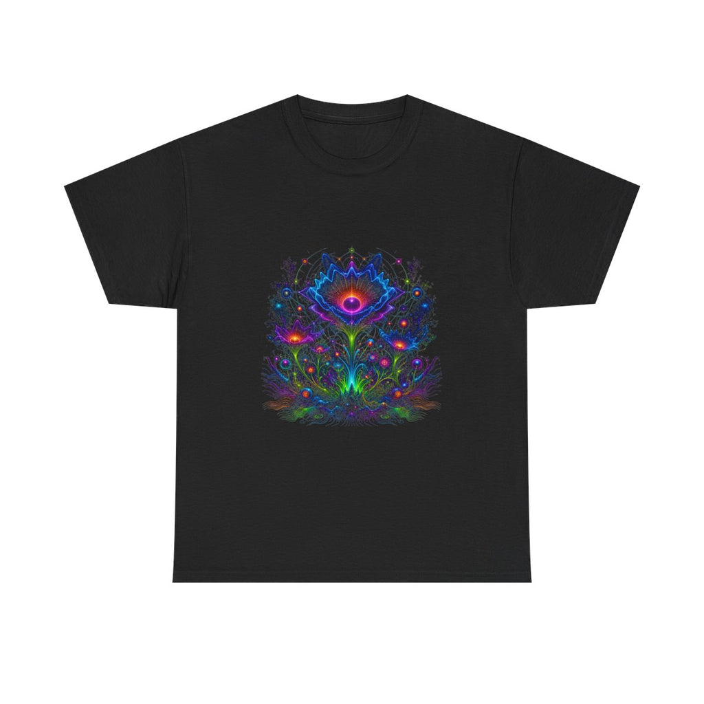 Night Bloom Frequency KOSVYRE graphic tee product mockup, front view