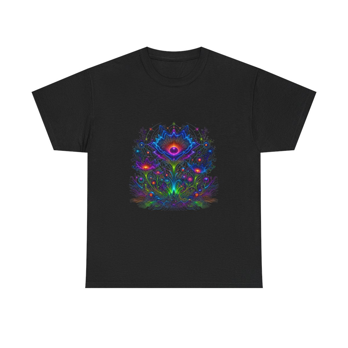 Night Bloom Frequency KOSVYRE graphic tee product mockup, front view