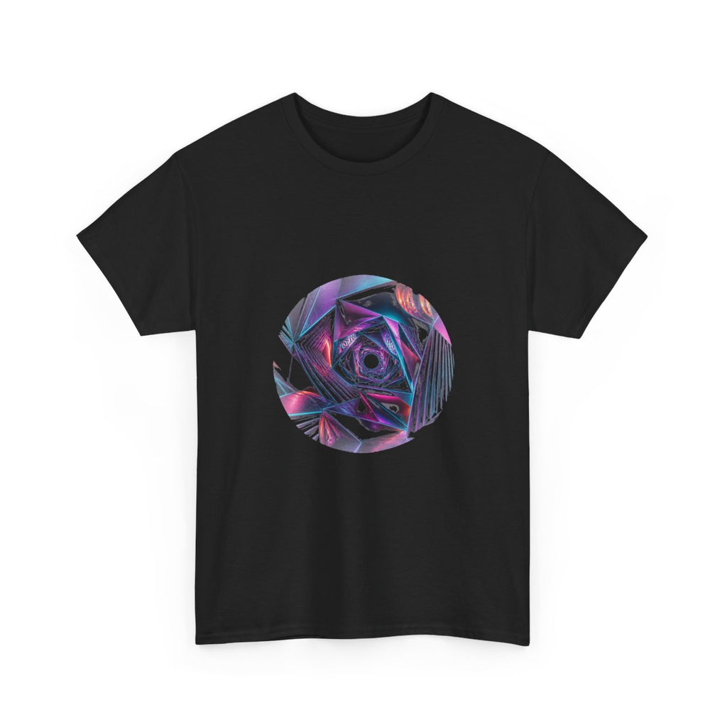 Orbiting Fold Cathedral KOSVYRE graphic tee product mockup, alternate front view