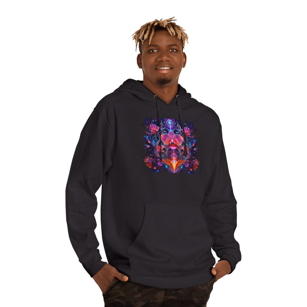 Orchid Signal Array KOSVYRE hoodie product mockup, person 2 front view