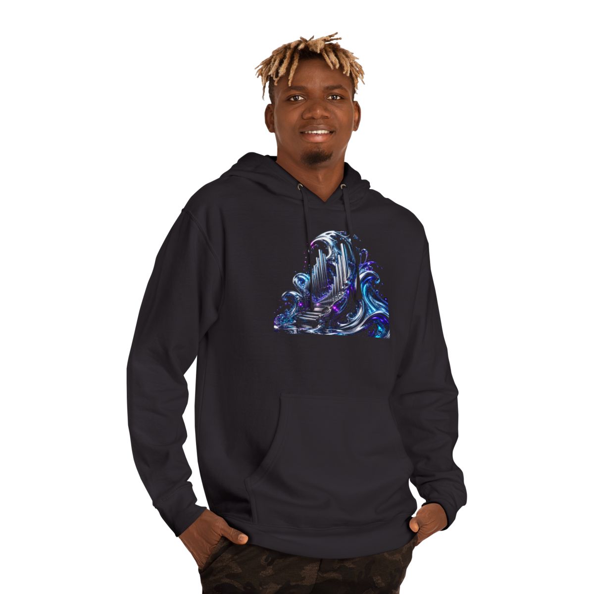 Periscope Chapel KOSVYRE hoodie product mockup, person 2 front view