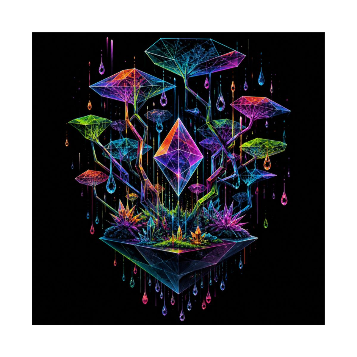 Polyhedral Rain Garden KOSVYRE art print product mockup, front view