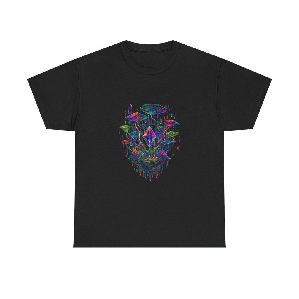 Polyhedral Rain Garden KOSVYRE graphic tee product mockup, front view
