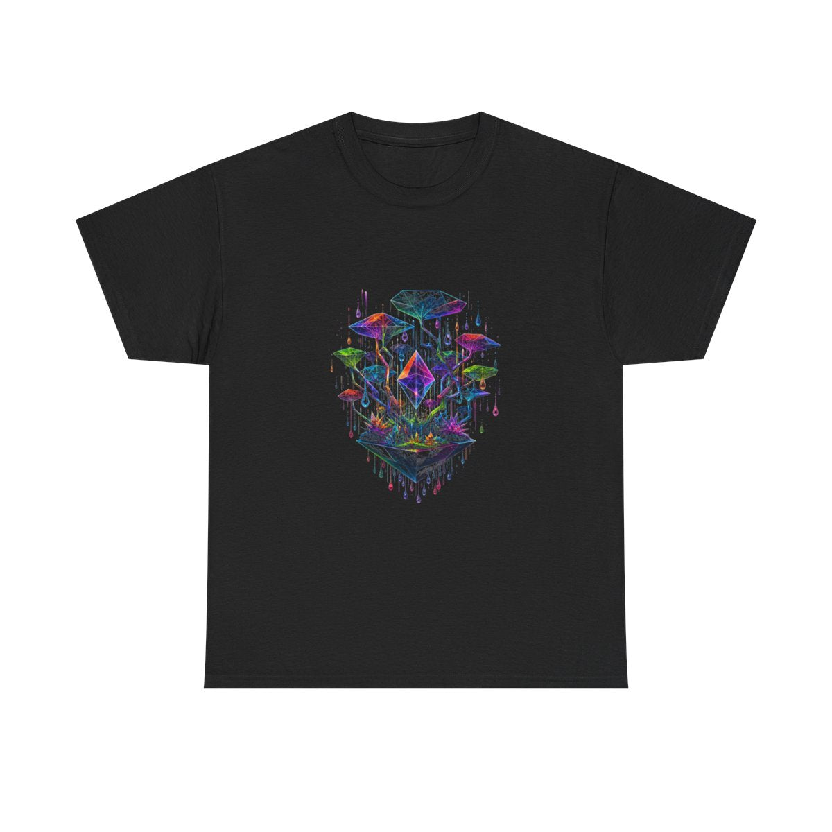 Polyhedral Rain Garden KOSVYRE graphic tee product mockup, front view